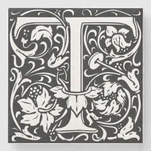 Letter T Middeleeuwse Monogram Art Nouveau Stenen Onderzetter