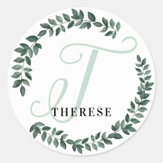 Letter T Monogram Aangepaste Naam Minimalistische  Ronde Sticker (Voorkant)