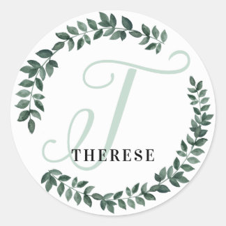 Letter T Monogram Aangepaste Naam Minimalistische  Ronde Sticker