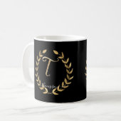 Letter T Monogram Black n Gold Script Name Koffiemok (Voorkant links)