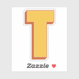 Letter T Monogram, Bold 3D Type Font Initial  Sticker