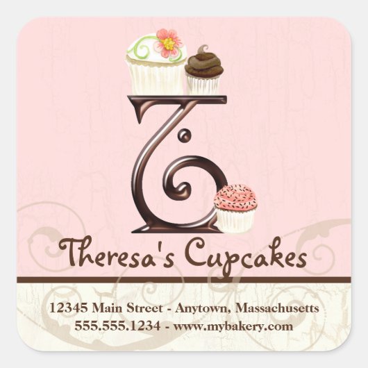 Letter T Monogram Cupcake Logo Bedrijfsidentiteit Vierkante Sticker (Voorkant)