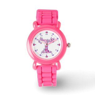 Letter T roze monogram gepersonaliseerd meisjes ho Horloge