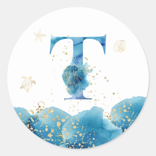 *~* LETTER T - Zee Ocean Beach Envelope Sticker (Voorkant)