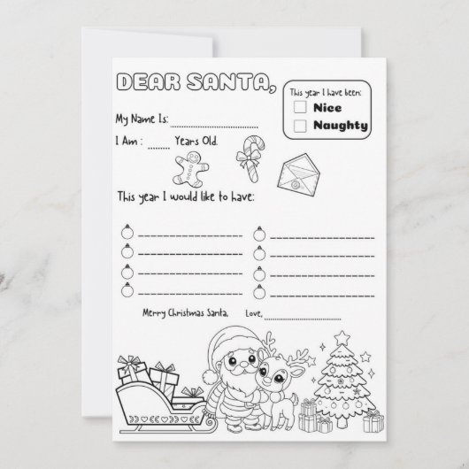Letter to Santa Coloring Page Kaart (Voorkant)