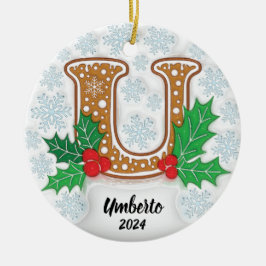 Letter U Aangepaste naam Monogram Kerstmis Keramisch Ornament
