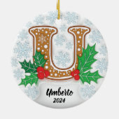 Letter U Aangepaste naam Monogram Kerstmis Keramisch Ornament (Achterkant)