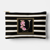 Letter U Bloemmonogram Zwart Wit Gouden Strepen Etui (Voorkant)