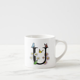 Letter U Floral Butterfly Monogram Initiaal Espresso Kop