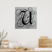 Letter U, Gothic Monogram Black Poster (Keuken)