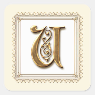 Letter U - Goud & Kant Classic Formele Huwelijkssl Vierkante Sticker