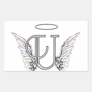 Letter U Initiaal Monogram met Angel Wings & Halo Rechthoekige Sticker