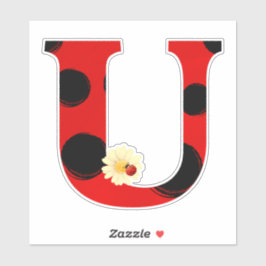 Letter U lieveheersbeestje Print met lieveheersbee Sticker