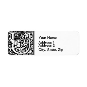 Letter U Medieval Monogram  Initiaal Etiket