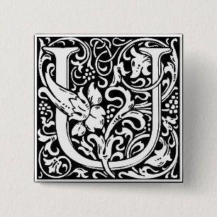 Letter U Medieval Monogram Initiaal Vierkante Button 5,1 Cm