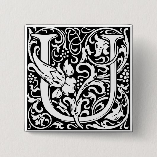 Letter U Medieval Monogram  Initiaal Vierkante Button 5,1 Cm (Voorkant)