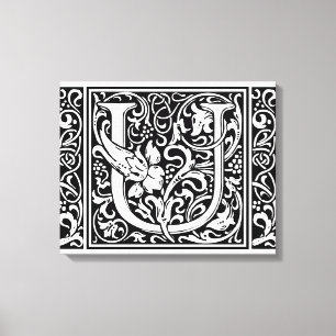 Letter U Middeleeuws Monogram Art Nouveau Canvas Afdruk