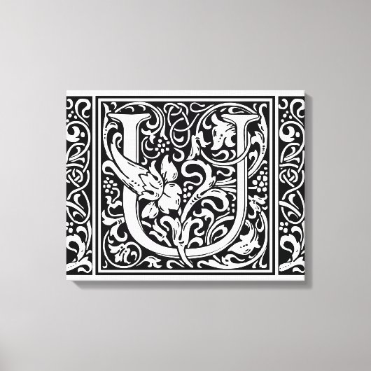 Letter U Middeleeuws Monogram Art Nouveau Canvas Afdruk (Voorkant)