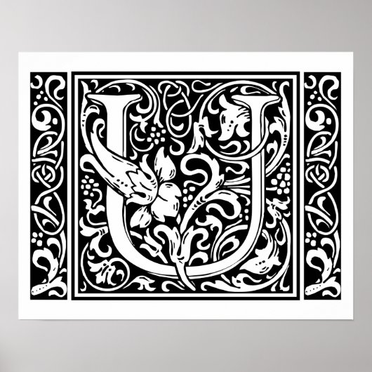 Letter U Middeleeuws Monogram Art Nouveau Poster (Voorkant)