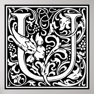Letter U Middeleeuws Monogram Art Nouveau Poster