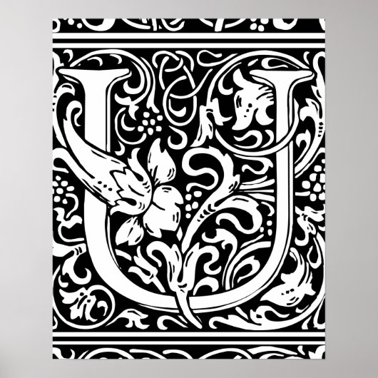 Letter U Middeleeuws Monogram Art Nouveau Poster (Voorkant)