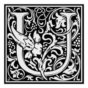 Letter U Middeleeuwse Monogram Art Nouveau Perfect Poster