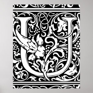 Letter U Middeleeuwse Monogram Art Nouveau Poster