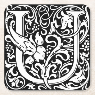 Letter U Middeleeuwse Monogram Art Nouveau Vierkante Kartonnen Onderzetter