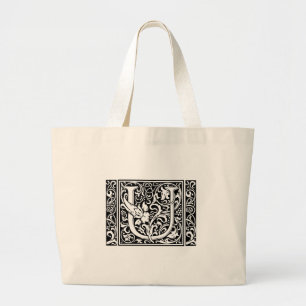 Letter U Middeleeuwse Monogram Vintage Initiaal Br Grote Tote Bag