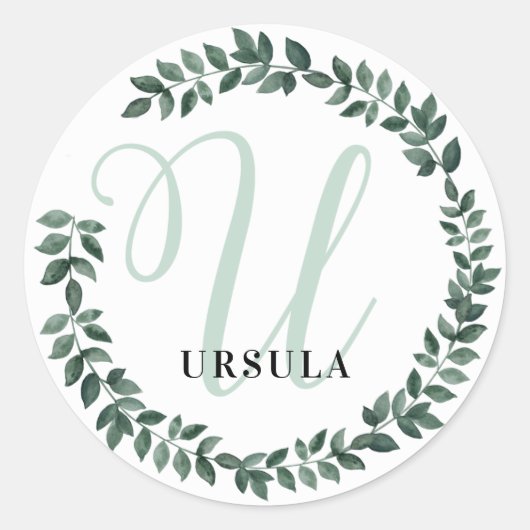 Letter U Monogram Aangepaste Naam Minimalistische Ronde Sticker (Voorkant)