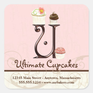 Letter U Monogram Cupcake Logo Business Initiaal Vierkante Sticker