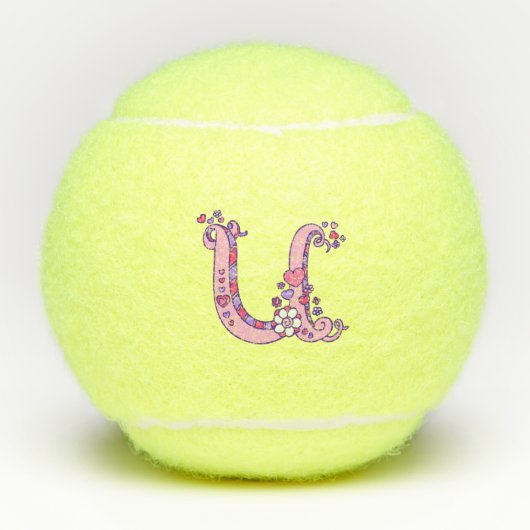Letter U-monogram meisjes gepersonaliseerde doedel Tennisballen (Voorkant)
