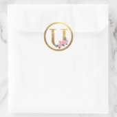 Letter U Monogram Roze Rozen Bloemen & Elegant Gou Ronde Sticker (Tas)