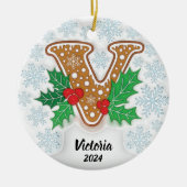 Letter V Aangepaste naam Monogram Kerstmis Keramisch Ornament (Voorkant)