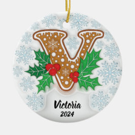 Letter V Aangepaste naam Monogram Kerstmis Keramisch Ornament