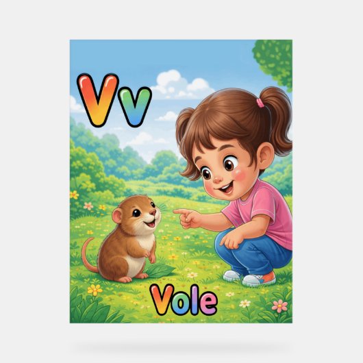 Letter V Alphabet Poster – V is for Vole (Voorkant)