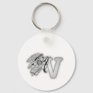 Letter V Angel Monogram Initiaal Sleutelhanger