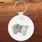 Letter V Angel Monogram Initiaal Sleutelhanger (Voorkant)
