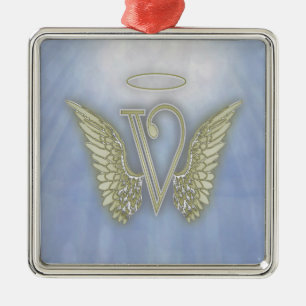 Letter V Angel Monogram Metalen Ornament