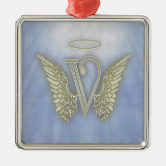 Letter V Angel Monogram Metalen Ornament