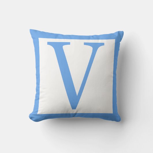 Letter V Baby Blue Border Kussen (Voorkant)