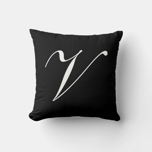 Letter V Black Monogram Pillow Kussen (Voorkant)