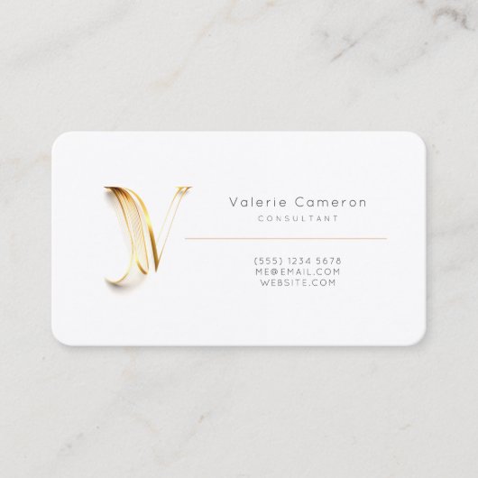 Letter V Calligrafie Gold/Black Gradient Monogram Visitekaartje (Voorkant)