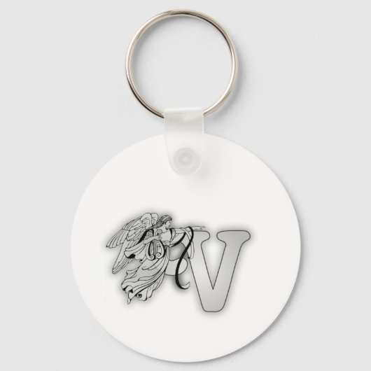 Letter V engel monogram initiaal Sleutelhanger (Voorkant)