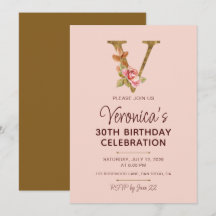 Letter V Gouden Monogram Blush Roze Rozen