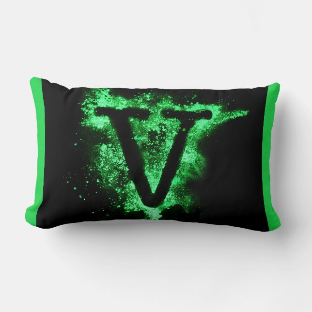 Letter V Groen Hoofdstedelijk Alfabet Kussen (Voorkant)