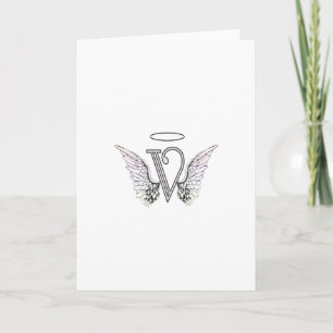Letter V Initiaal Monogram met Angel Wings & Halo Notitiekaartje