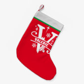 Letter V Kerstmonogram Initiaal Naam Rood Wit Kleine Kerstsok (Voorkant (Hangend))