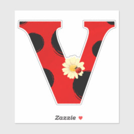 Letter V lieveheersbeestje Print met lieveheersbee Sticker