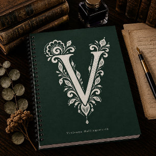 Letter V Linocut Botanische Monogram Notitieboek